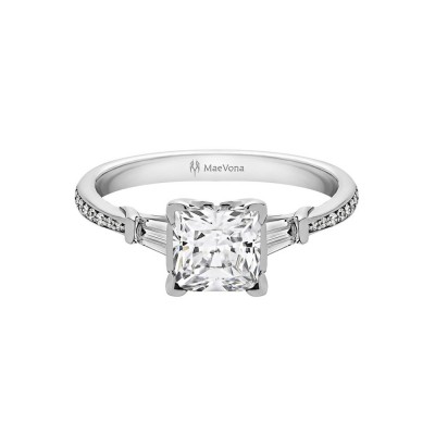 1 Ct Round Moissanite Torsa Pavé Three Stone Engagement Ring