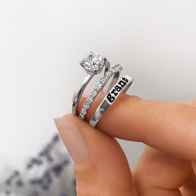 2 Ct Round Moissanite & 0.11 Ctw Diamond Secret Halo
  Personalized Engagement Ring Stack