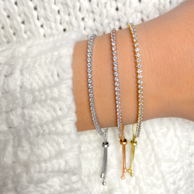 Silver CZ Bolo Bracelet