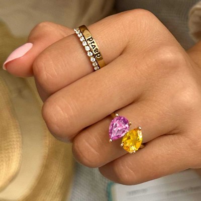 2 Ctw Double Pear Birthstone Toi et Moi Two Stone Ring