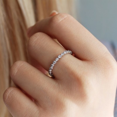 Moissanite Milgrain Bezel Stackable Band