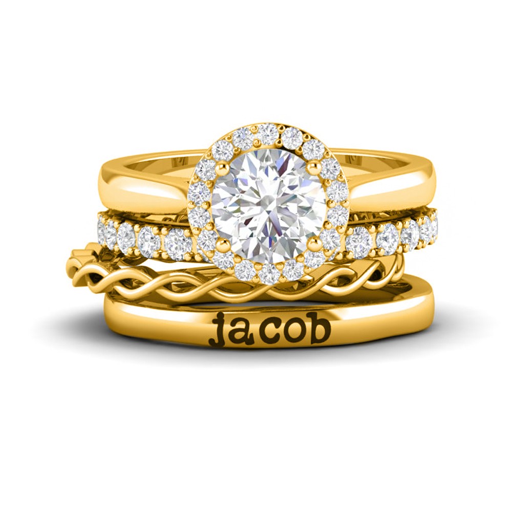 Diamond Halo Twine Personalized Engagement Ring Stack