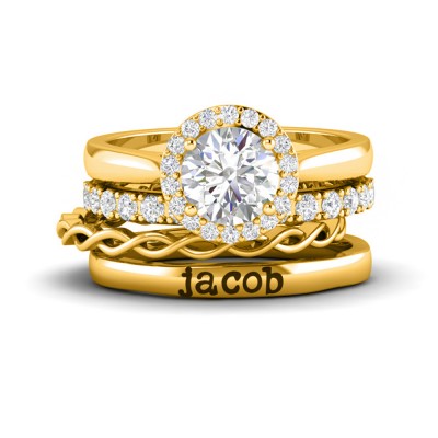 Diamond Halo Twine Personalized Engagement Ring Stack