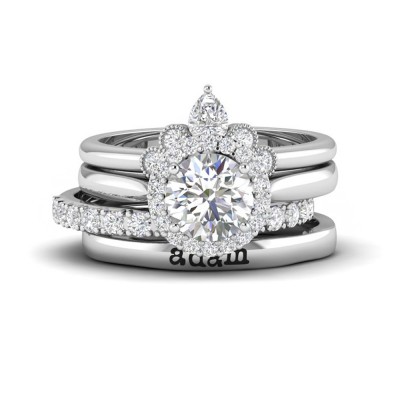 Moissanite Nesting Personalized Halo Engagement Ring Stack