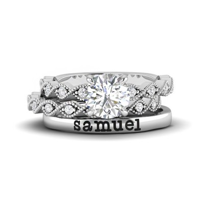 Infinity Milgrain Personalized Engagement Ring Stack