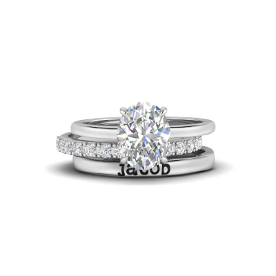 2 Ct Oval Moissanite & 0.11 Ctw Diamond Hidden Halo Personalized Engagement Ring Stack