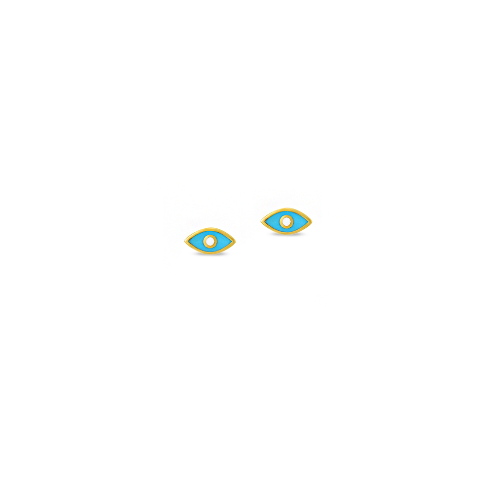 Gold Blue Enamel Evil Eye Stud Earrings
