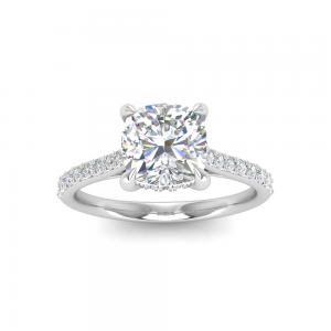 1 Ct Cushion Lab Diamond & 0.30 Ctw Diamond Hidden Halo Timeless Pavé Engagement Ring