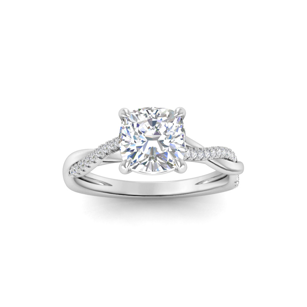 2 Ct Cushion Lab Diamond & 0.14 Ctw Diamond Twisted Vine Engagement Ring