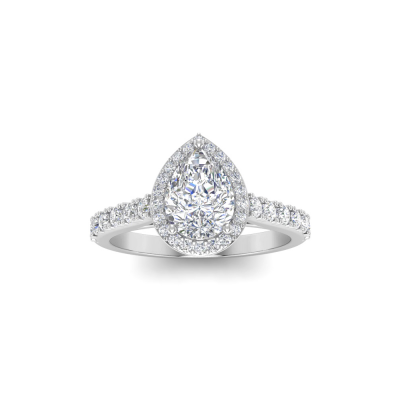 1.40 Ctw Pear CZ Pavé Halo Engagement Ring