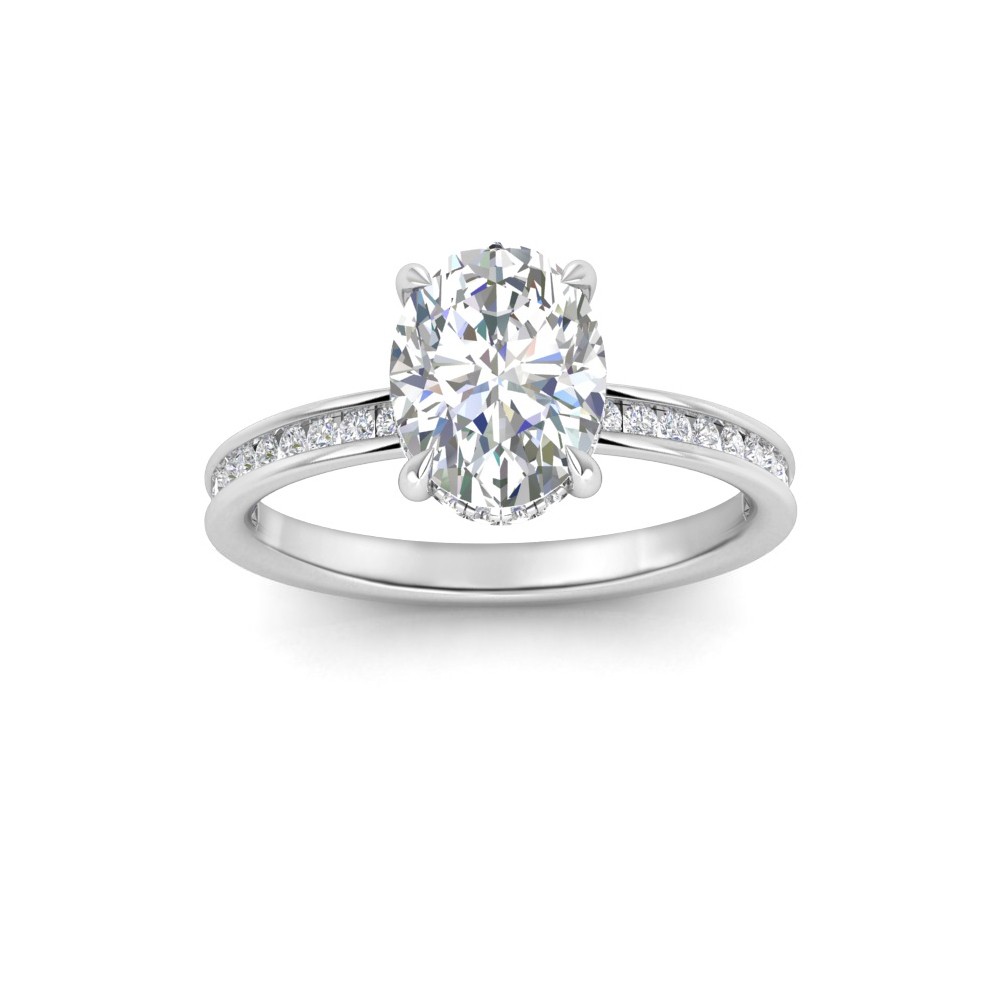 2.50 Ct Oval Moissanite & .33 Ctw Diamond Surprise Channel Set Hidden Halo Engagement Ring