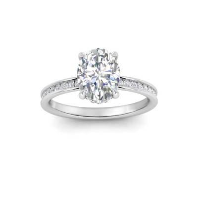 2.50 Ct Oval Moissanite & .33 Ctw Diamond Surprise Channel Set Hidden Halo Engagement Ring