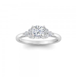 1 Ct Cushion Lab Diamond & .18 Ctw Round Diamonds Trio Cluster Engagement Ring