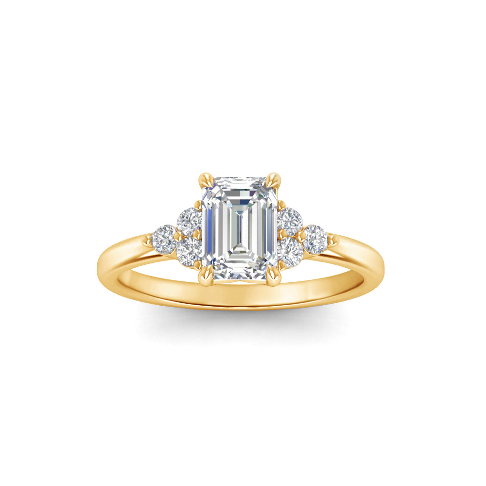 2 Ct Emerald Lab Diamond & .18 Ctw Round Diamonds Trio Cluster Engagement Ring