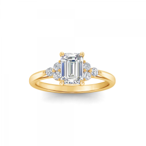 2 Ct Emerald Lab Diamond & .18 Ctw Round Diamonds Trio Cluster Engagement Ring