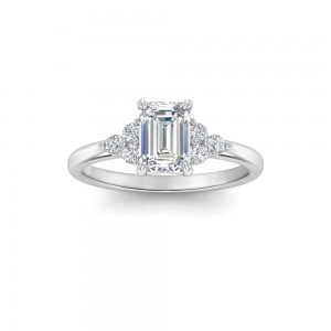 1 Ct Emerald Lab Diamond & .18 Ctw Round Diamonds Trio Cluster Engagement Ring