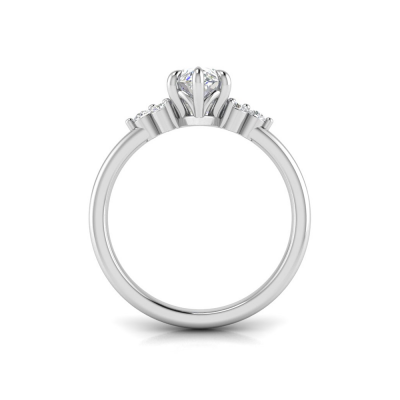 2 Ct Marquise Moissanite & .18 Ctw Round Diamonds Trio Cluster Engagement Ring