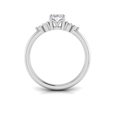 1 Ct Oval Moissanite & .18 Ctw Round Diamonds Trio Cluster Engagement Ring