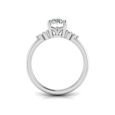 2 Ct Oval Moissanite & .18 Ctw Round Diamonds Trio Cluster Engagement Ring