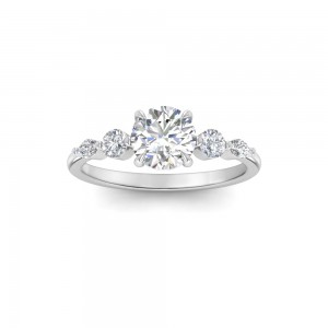 1 Ct Round Lab Diamond & .34 Ctw Diamond Tapered Engagement Ring