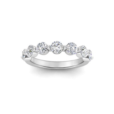 Seven Stone Round Moissanite Shared Prong Half Eternity Wedding Band