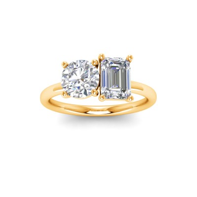 2 Ctw Round & Emerald Lab Diamond Toi et Moi Two Stone Ring