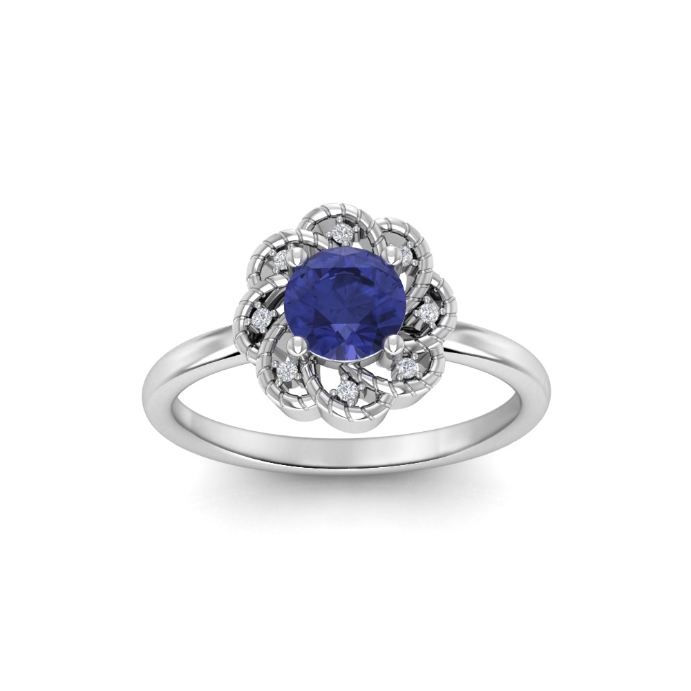 0.75 Ct Round Tanzanite & Diamond Vintage Flora Halo Ring