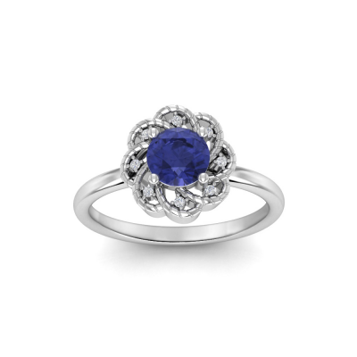0.75 Ct Round Tanzanite & Diamond Vintage Flora Halo Ring