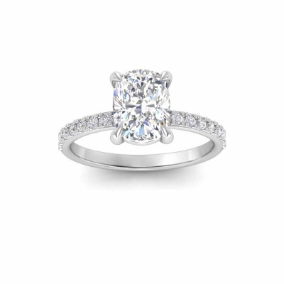 2 Ct Elongated Cushion Lab Diamond & .16 Ctw Diamond Whisper Pav?Engagement Ring