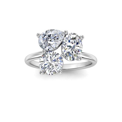 3 Ctw Moissanite Round, Oval & Pear Toi et Moi Three Stone Ring