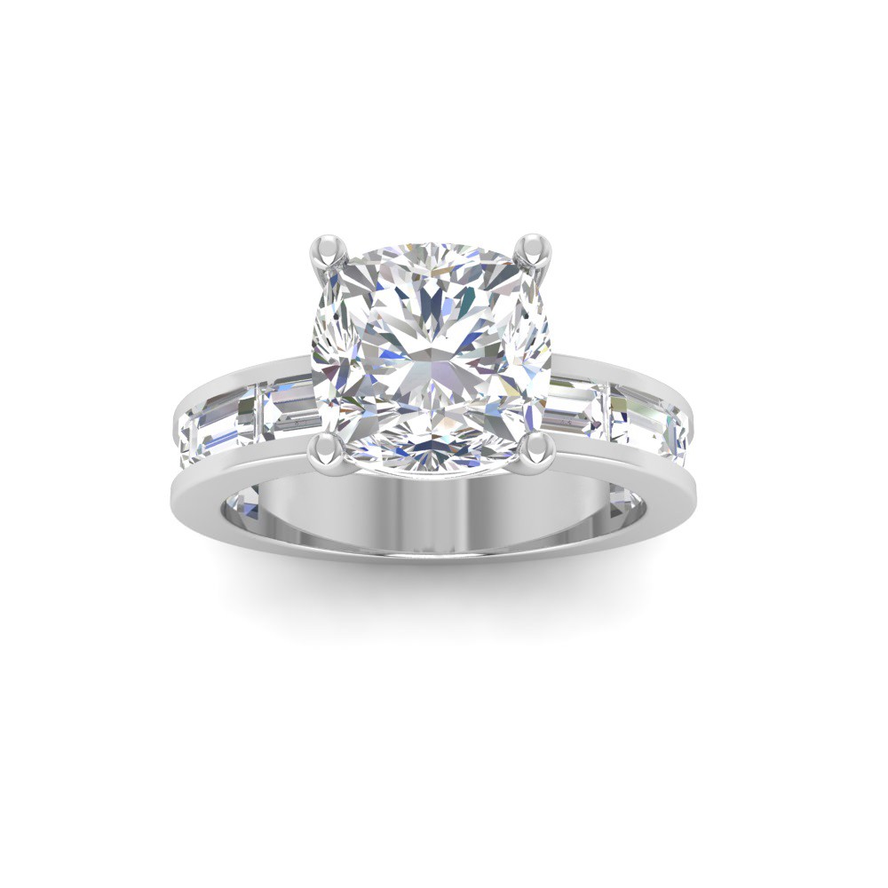 2.5 Ct Cushion Moissanite Wide Band Solitaire Engagement Ring