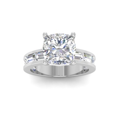 2 Ct Cushion Moissanite Wide Band Solitaire Engagement Ring