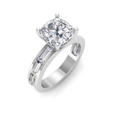 2 Ct Cushion Moissanite Wide Band Solitaire Engagement Ring