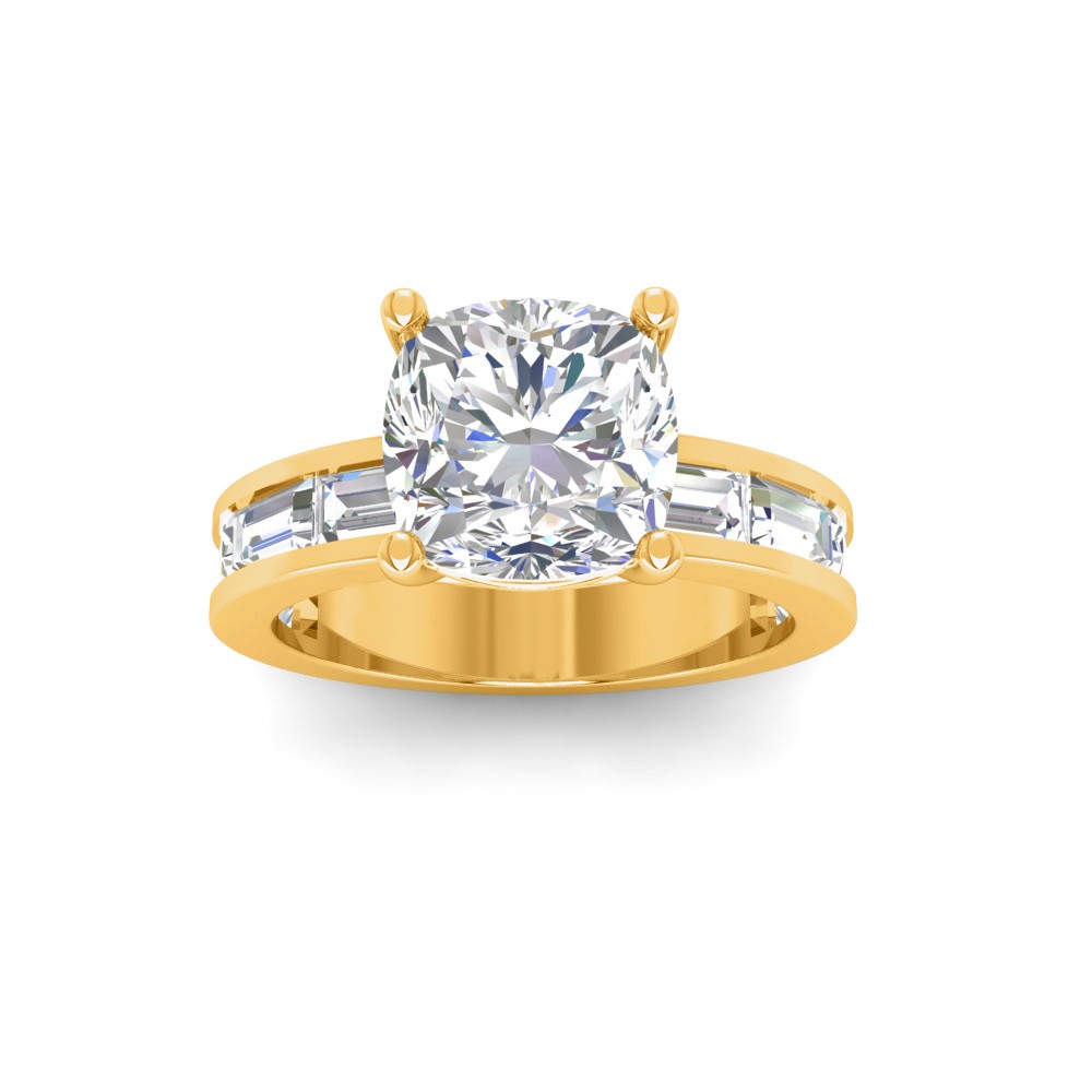 4 Ct Cushion Lab Diamond Channel Set Baguette Engagement Ring