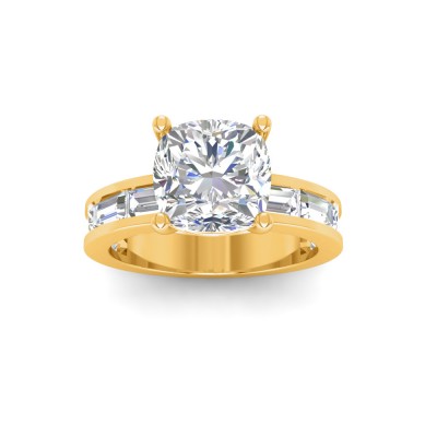 4 Ct Cushion Lab Diamond Channel Set Baguette Engagement Ring