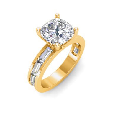 4 Ct Cushion Lab Diamond Channel Set Baguette Engagement Ring