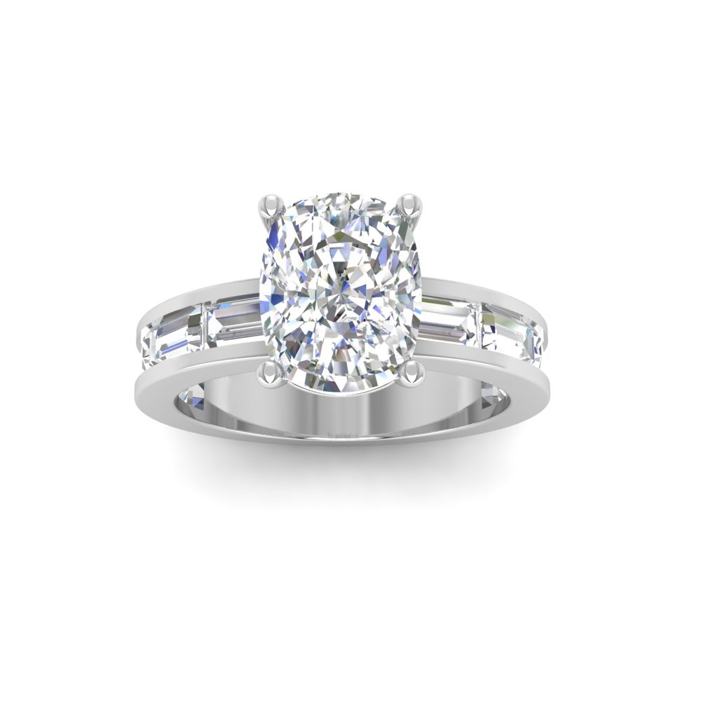 2 Ct Elongated Cushion Lab Diamond Channel Set Baguette Engagement Ring