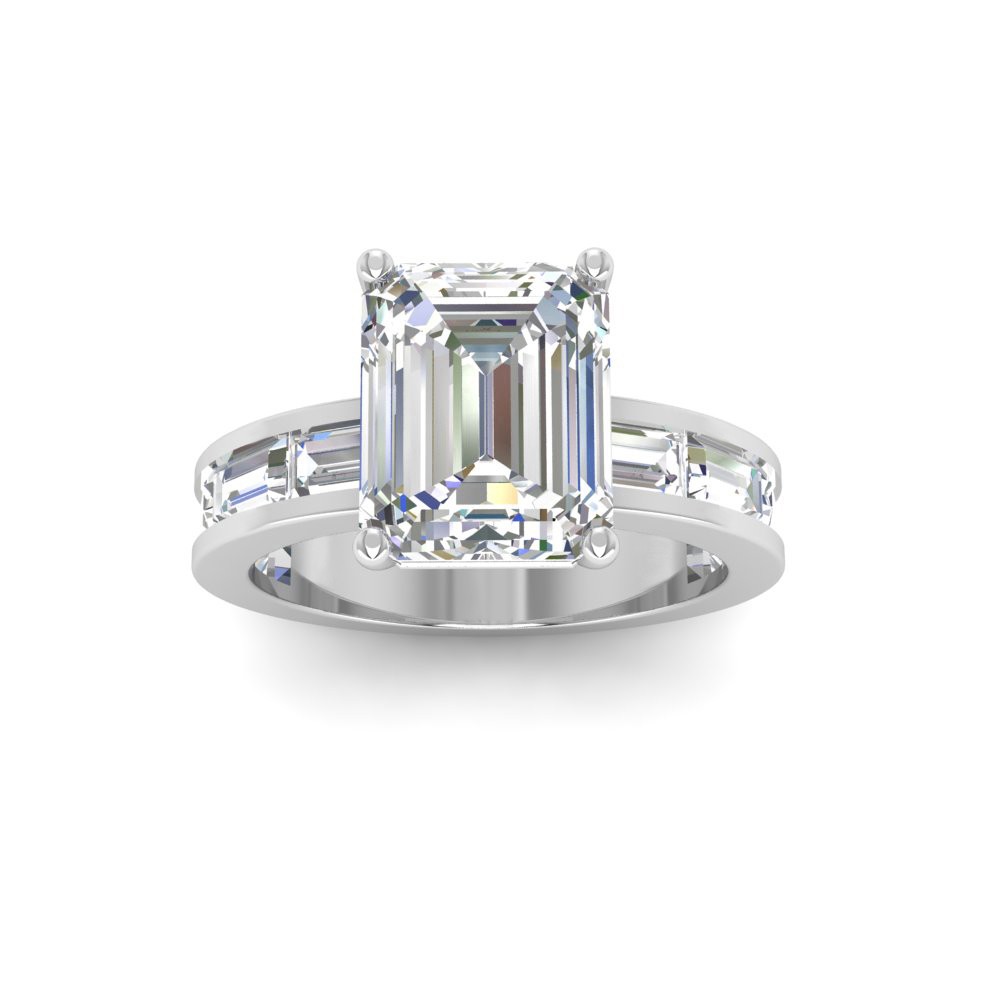 2.5 Ct Emerald Colorless Lab Diamond Channel Set Baguette Engagement Ring