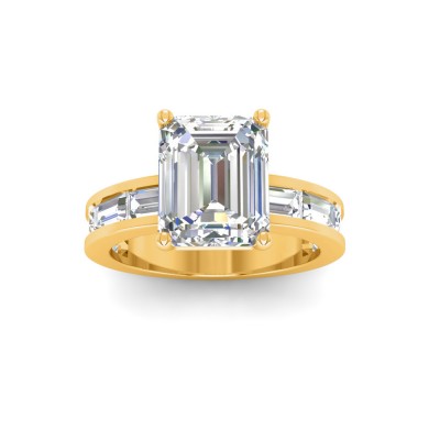 5 Ct Emerald Lab Diamond Channel Set Baguette Engagement Ring