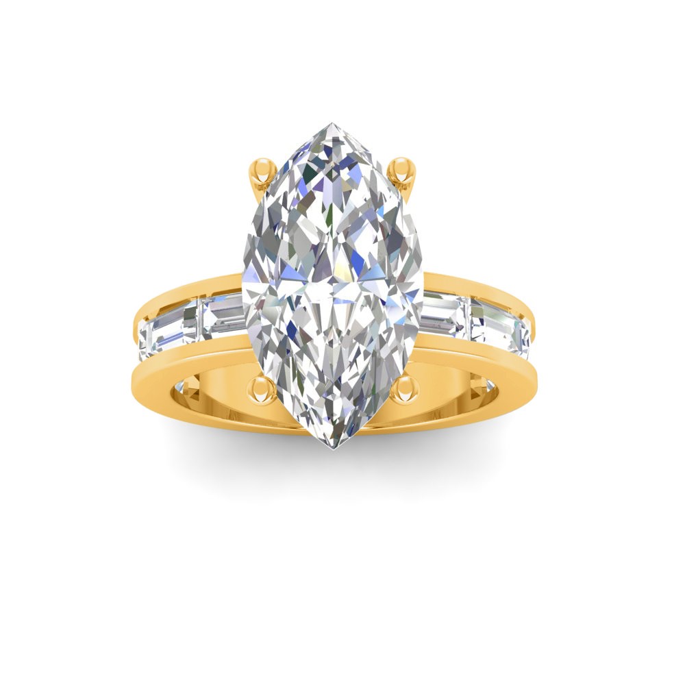 4 Ct Marquise Lab Diamond Channel Set Baguette Engagement Ring