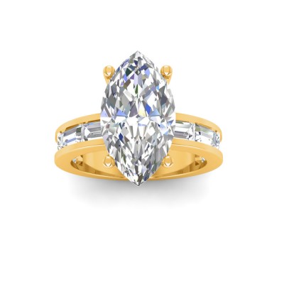 4 Ct Marquise Lab Diamond Channel Set Baguette Engagement Ring
