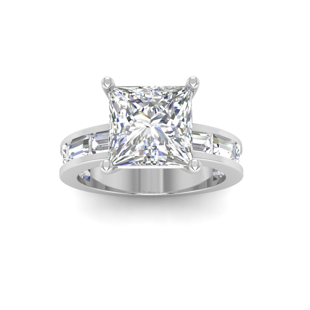 2.5 Ct Princess Lab Diamond Channel Set Baguette Engagement Ring