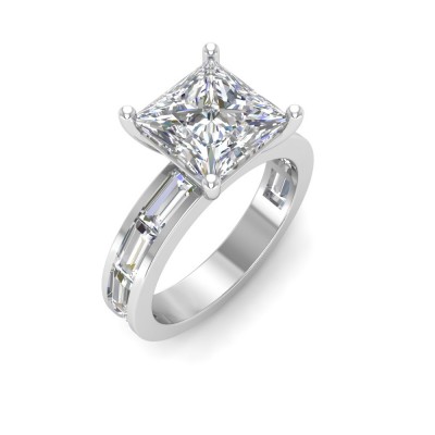 2 Ct Princess Lab Diamond Channel Set Baguette Engagement Ring