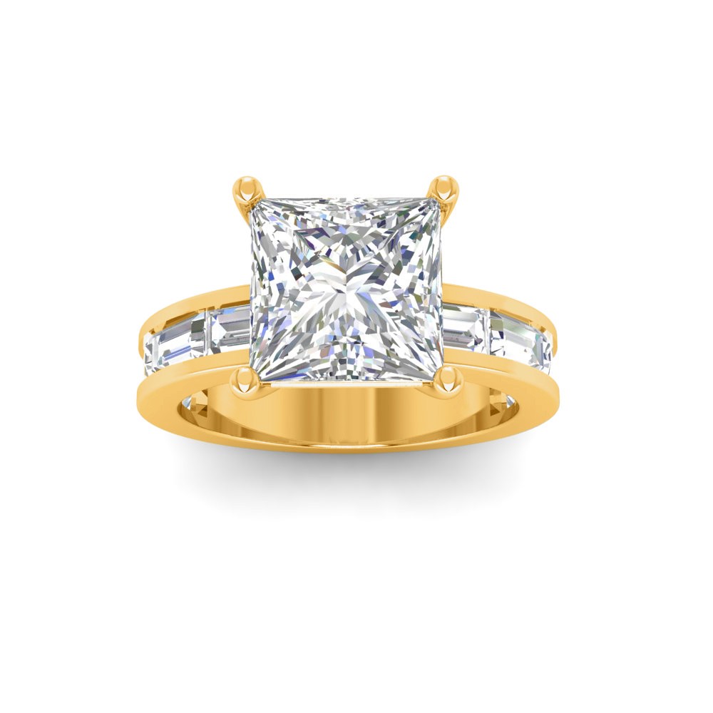 4 Ct Princess Lab Diamond Channel Set Baguette Engagement Ring