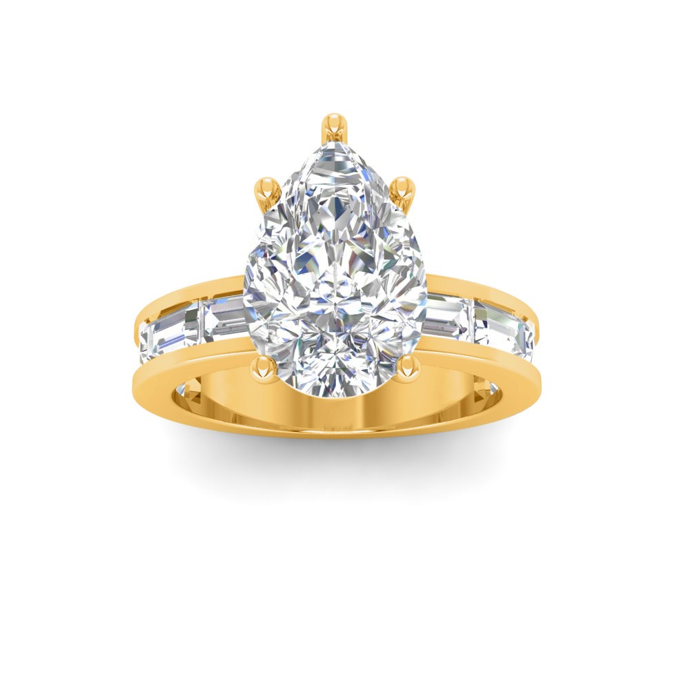 4 Ct Pear Lab Diamond Channel Set Baguette Engagement Ring