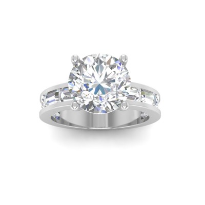 2 Ct Round Lab Diamond Channel Set Baguette Engagement Ring
