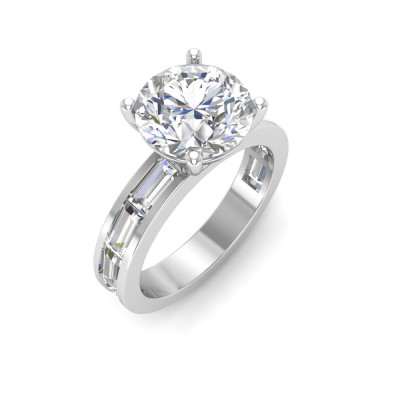 2 Ct Round Lab Diamond Channel Set Baguette Engagement Ring