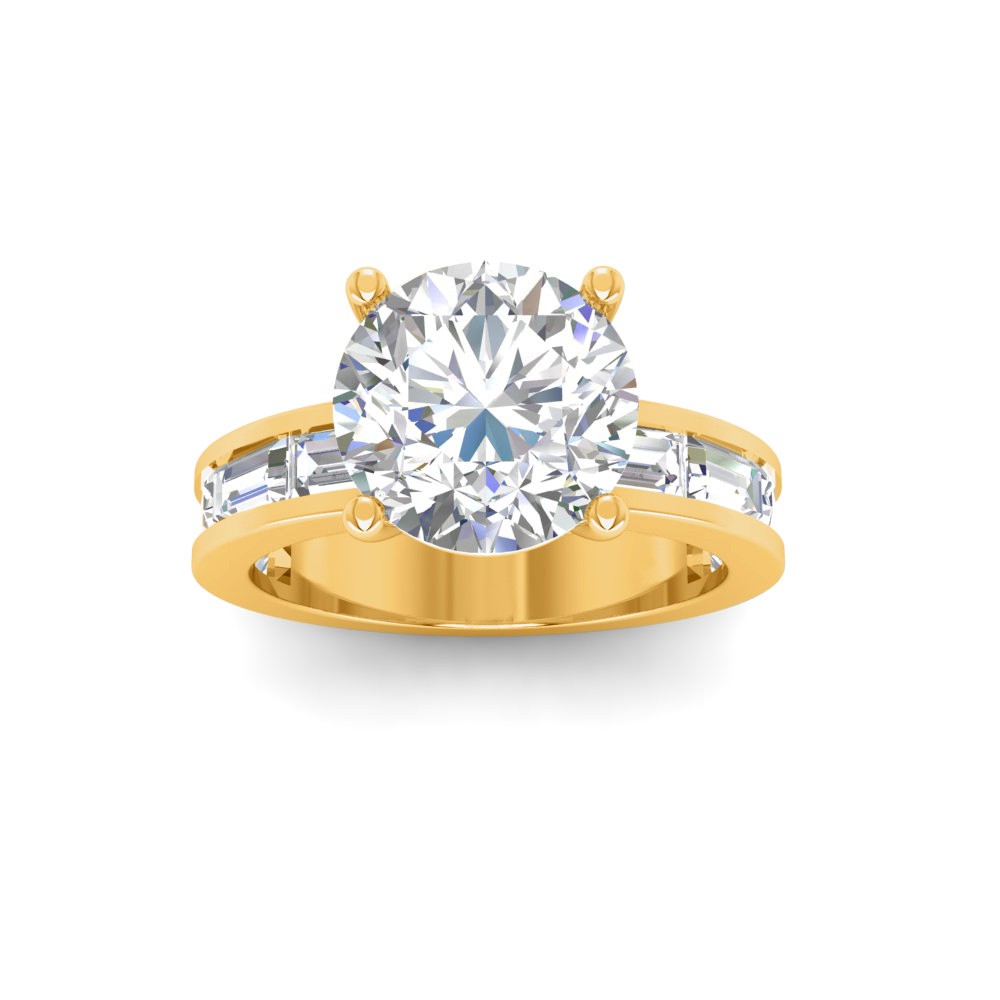 4 Ct Round Lab Diamond Channel Set Baguette Engagement Ring