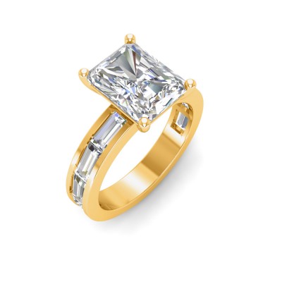 4 Ct Radiant Lab Diamond Channel Set Baguette Engagement Ring