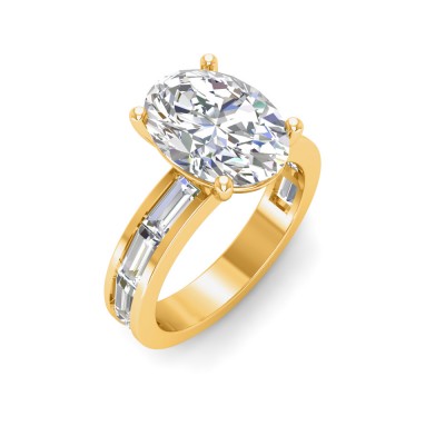 4 Ct Oval Lab Diamond Channel Set Baguette Engagement Ring